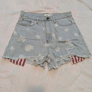 Easel Light Blue Star Patterned Jean Shorts Size Large